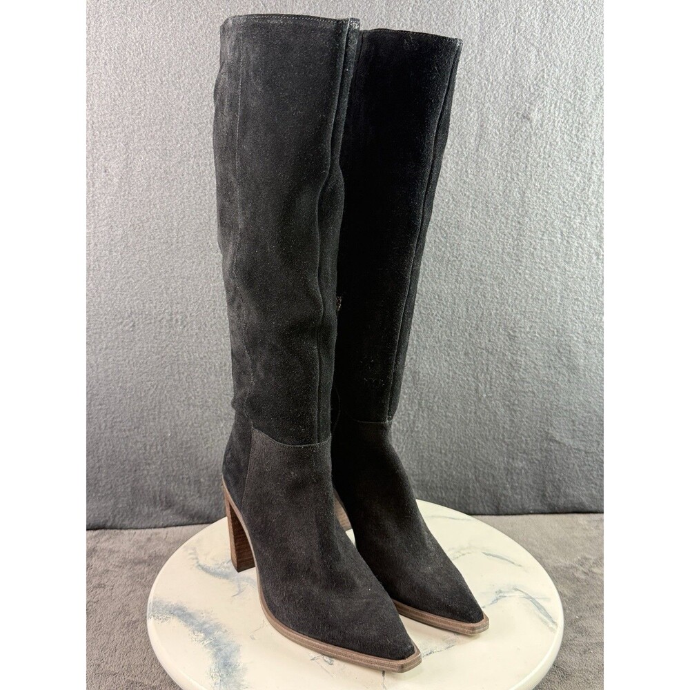 Vince Camuto Wendy Knee Boots Black Suede Leather Block Heel Pointed Toe Sz 9.5 - Picture 3 of 16